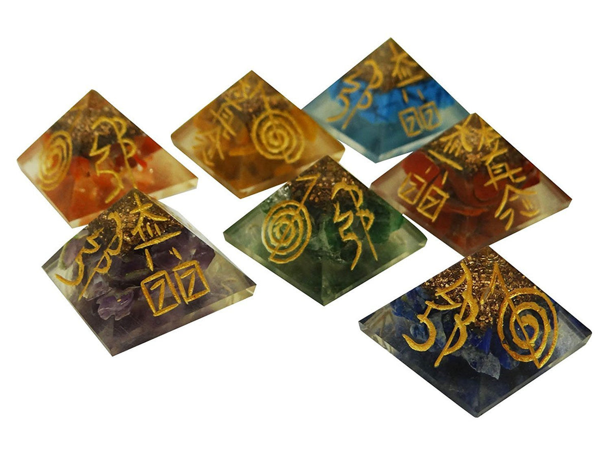 Seven Chakra Orgone Pyramid - Reiki Set – Healing Crystals India