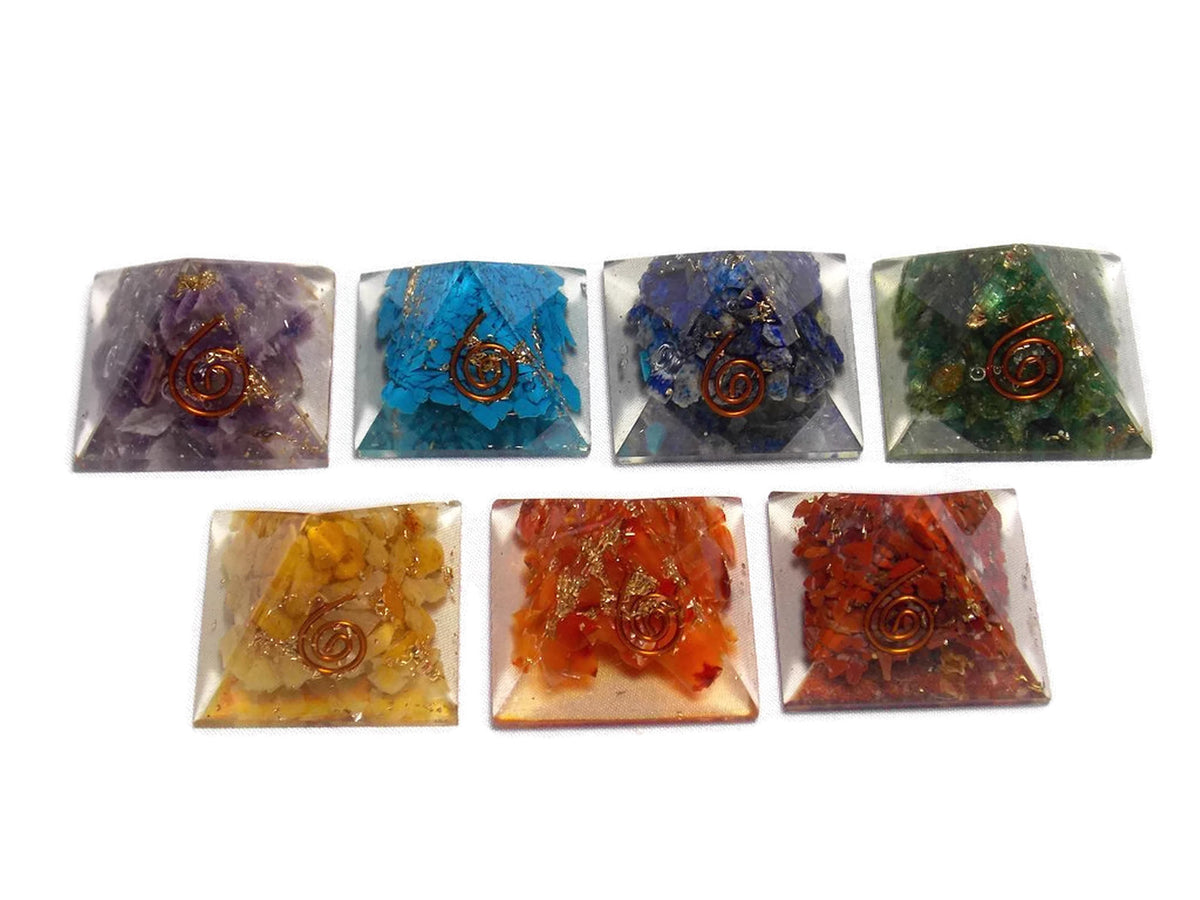 Seven Chakra Orgone Pyramid Set – Healing Crystals India