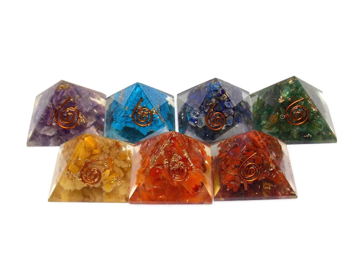 Seven Chakra Orgone Pyramid Set – Healing Crystals India