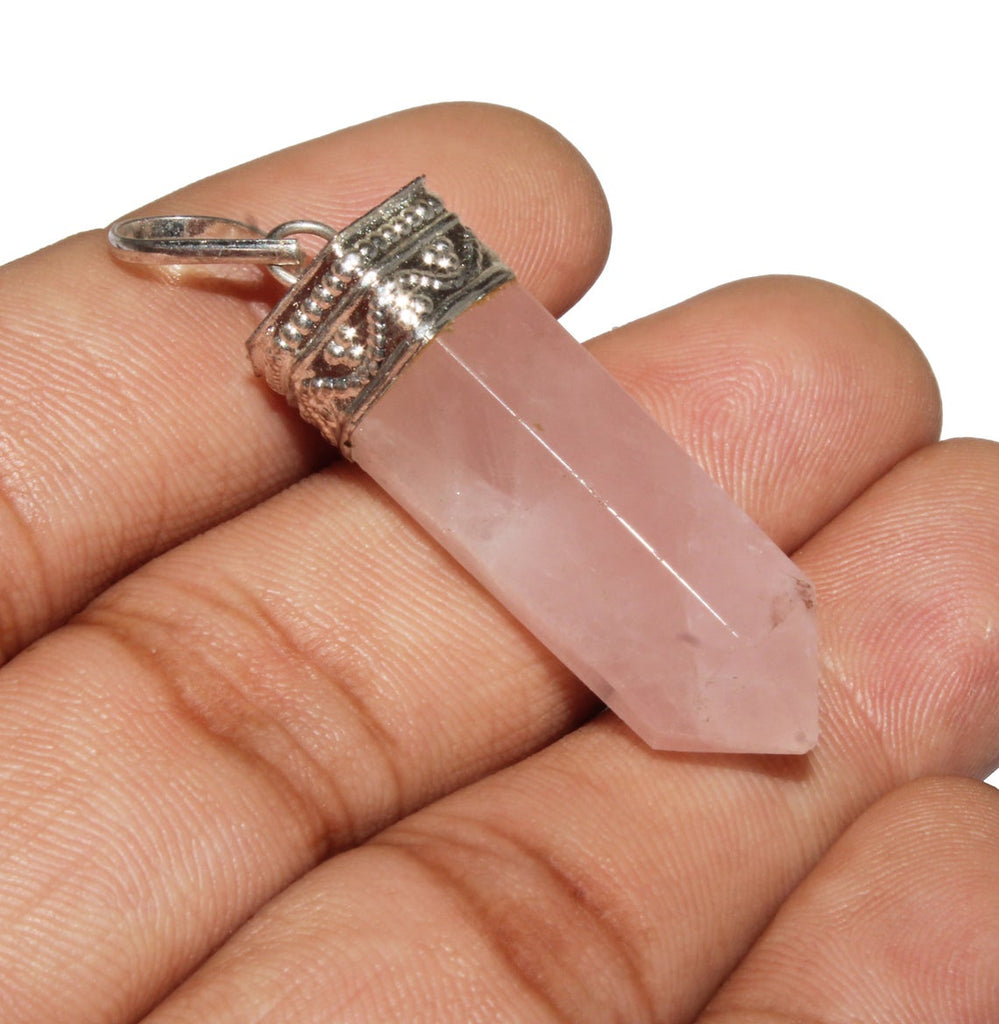 Rose Quartz Pencil Pendant - Healing Crystals India