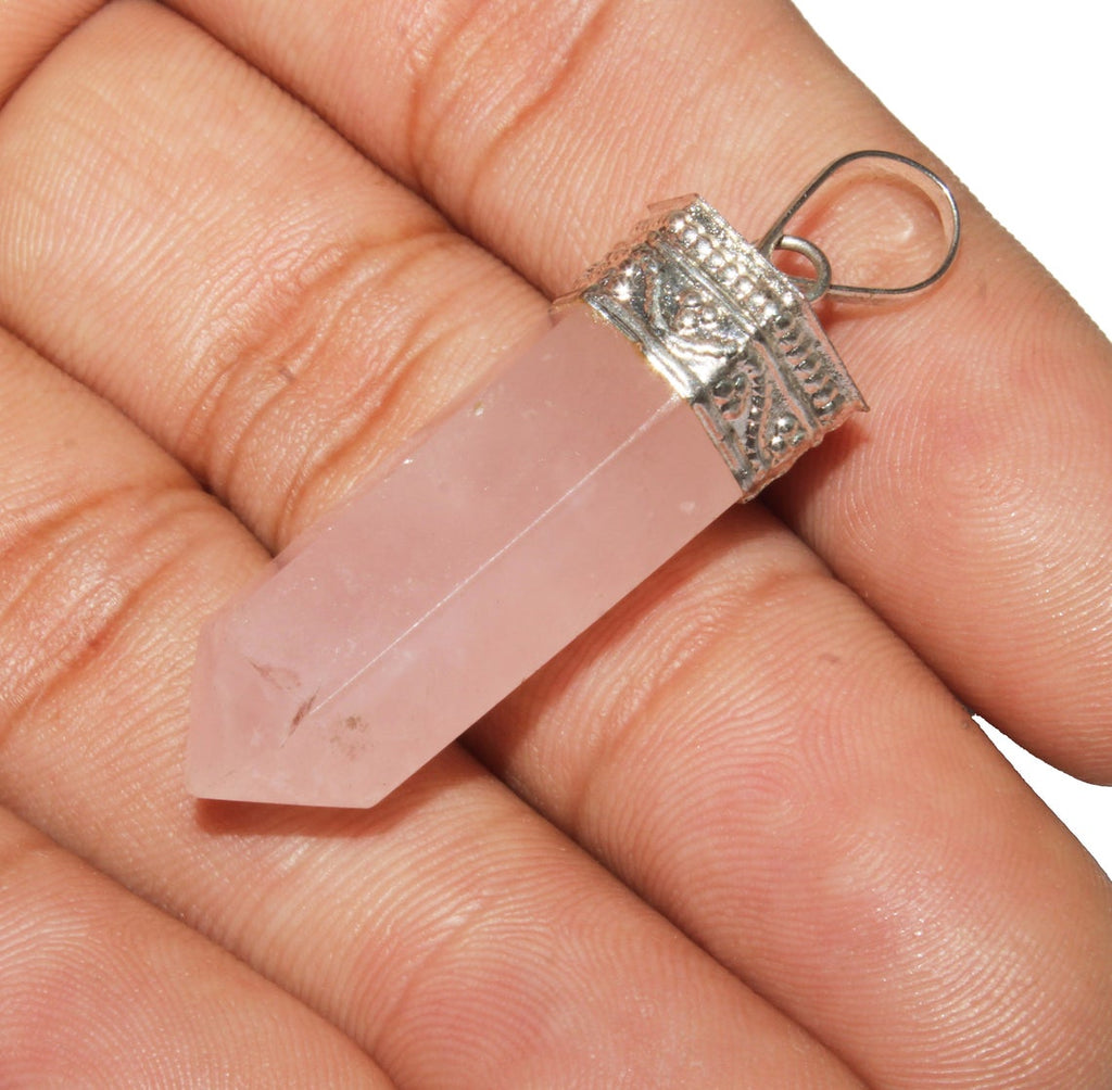 Rose Quartz Pencil Pendant - Healing Crystals India