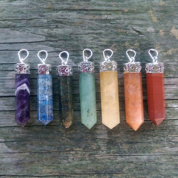 Seven Chakra Pencil Pendant Set - Healing Crystals India