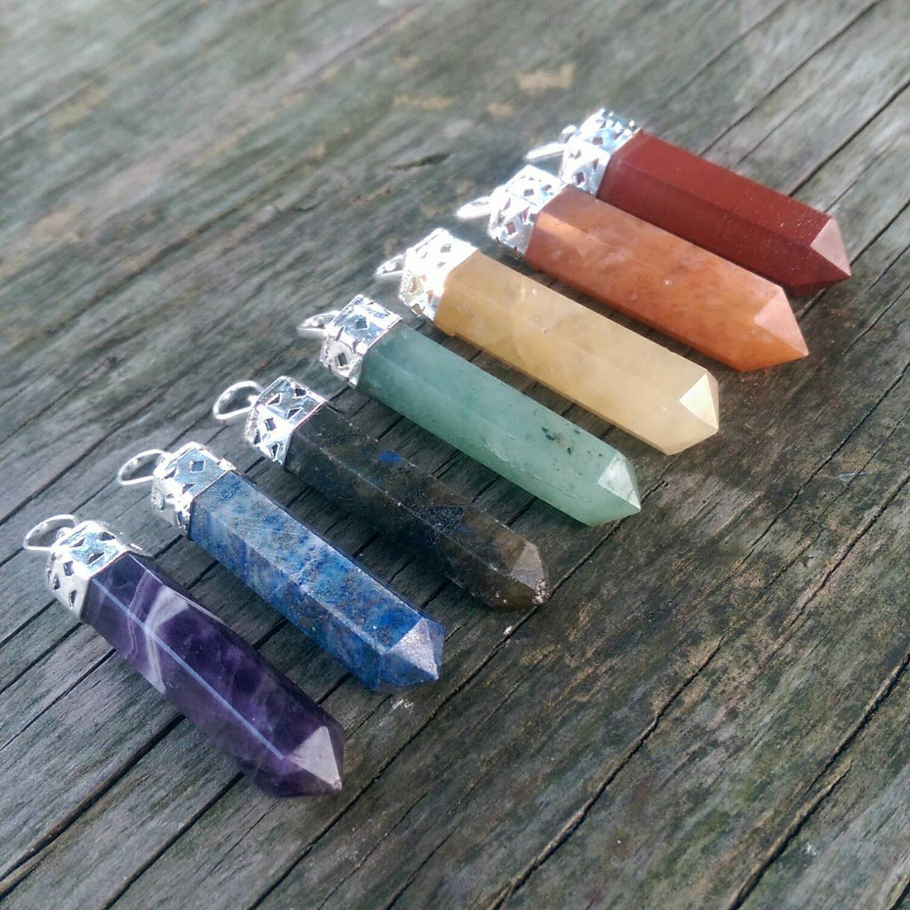 Seven Chakra Pencil Pendant Set - Healing Crystals India