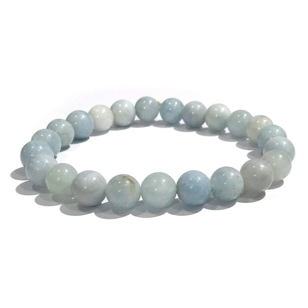 Aquamarine Stone Round Beads Stretchable Bracelet (8 MM) (1Pc) -  numeroastro - 3865767