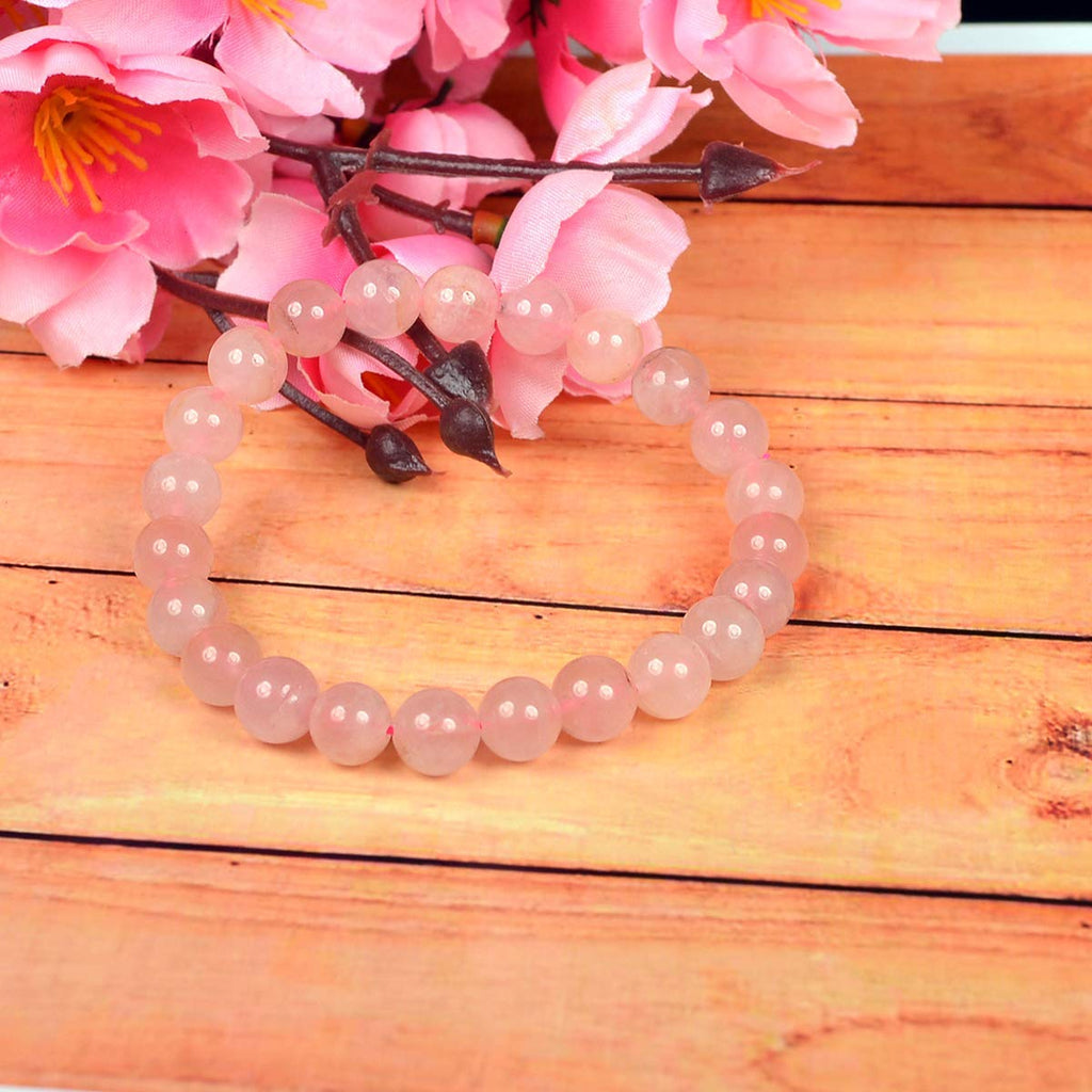 Rose Quartz & Amethyst Gemstone Beads Bracelet w/ Lotus Charm HEART CHAKRA  & CROWN CHAKRA - Stretchy Handmade in India