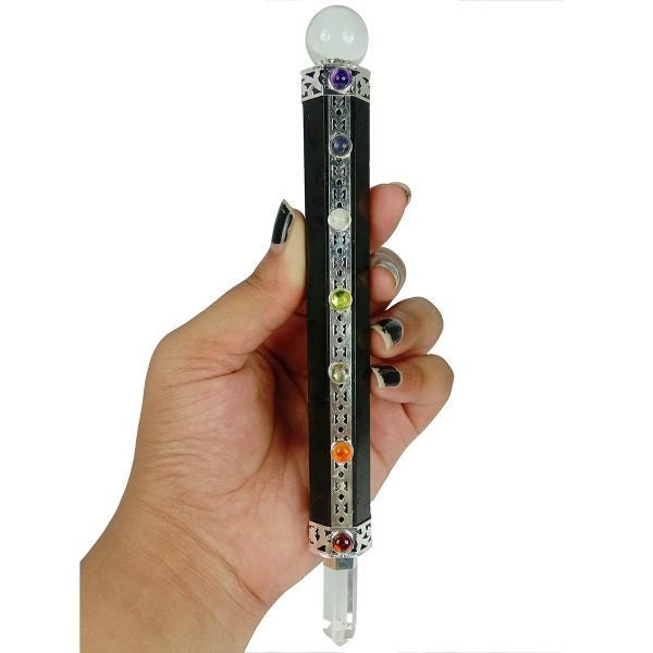 Black Tourmaline Ball Wand 6 Inches - Healing Crystals India