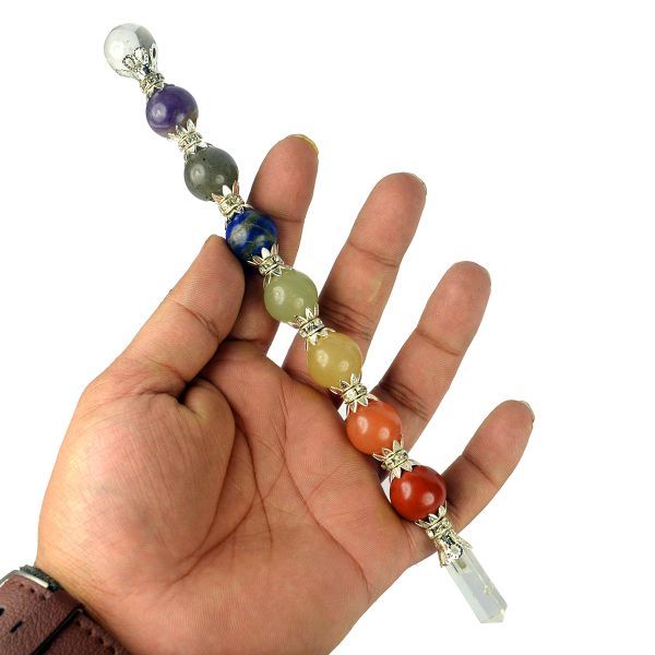 Seven Chakra Ball Wand 8 Inches - Healing Crystals India