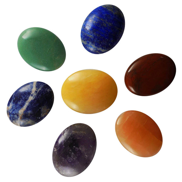 Oval Seven Chakra Set Without Symbol - Healing Crystals India