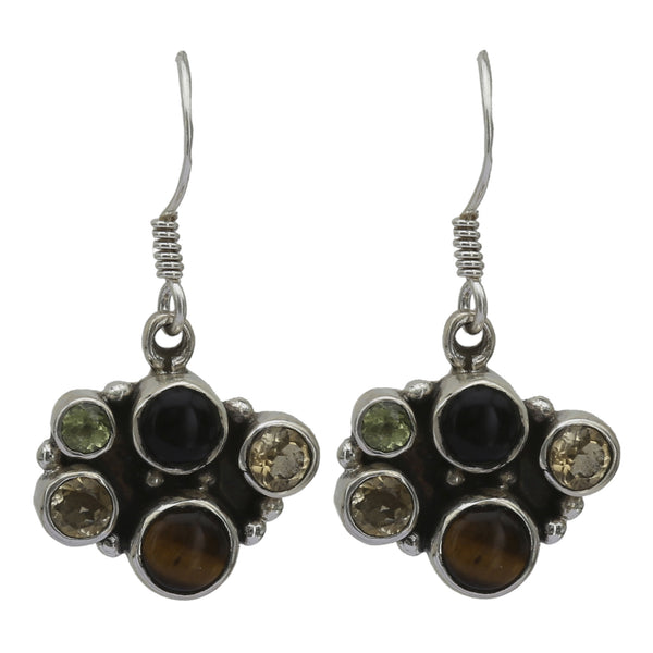 Gemstone Oxidized 925 Silver Earring - Healing Crystals India