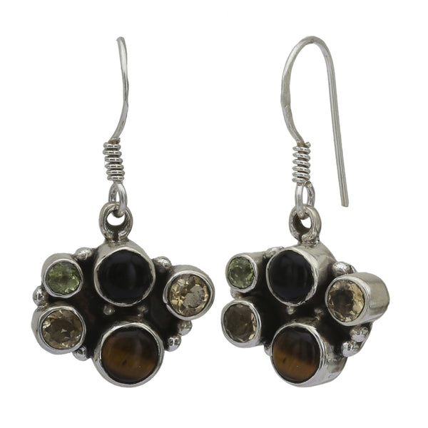 Gemstone Oxidized 925 Silver Earring - Healing Crystals India