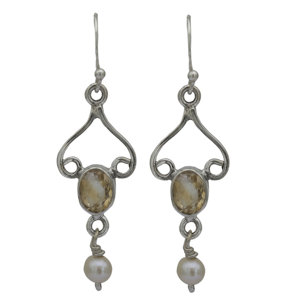 Buy Citrine crystal And Pearl Silver Earring