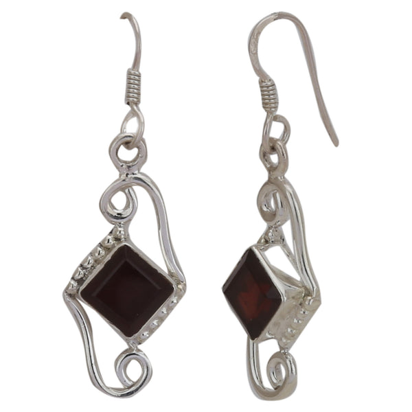 Red Garnet Pure 925 Silver Earring - Healing Crystals India