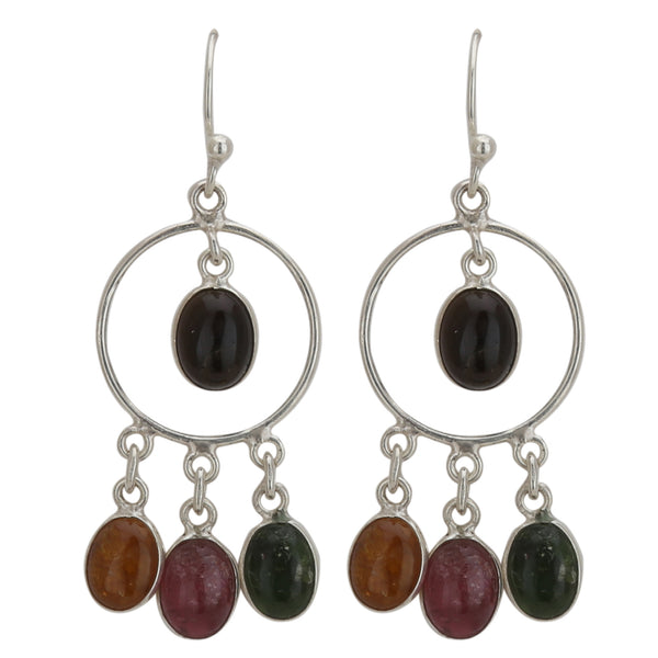 Mix Gemstone 925 Silver Earring - Healing Crystals India