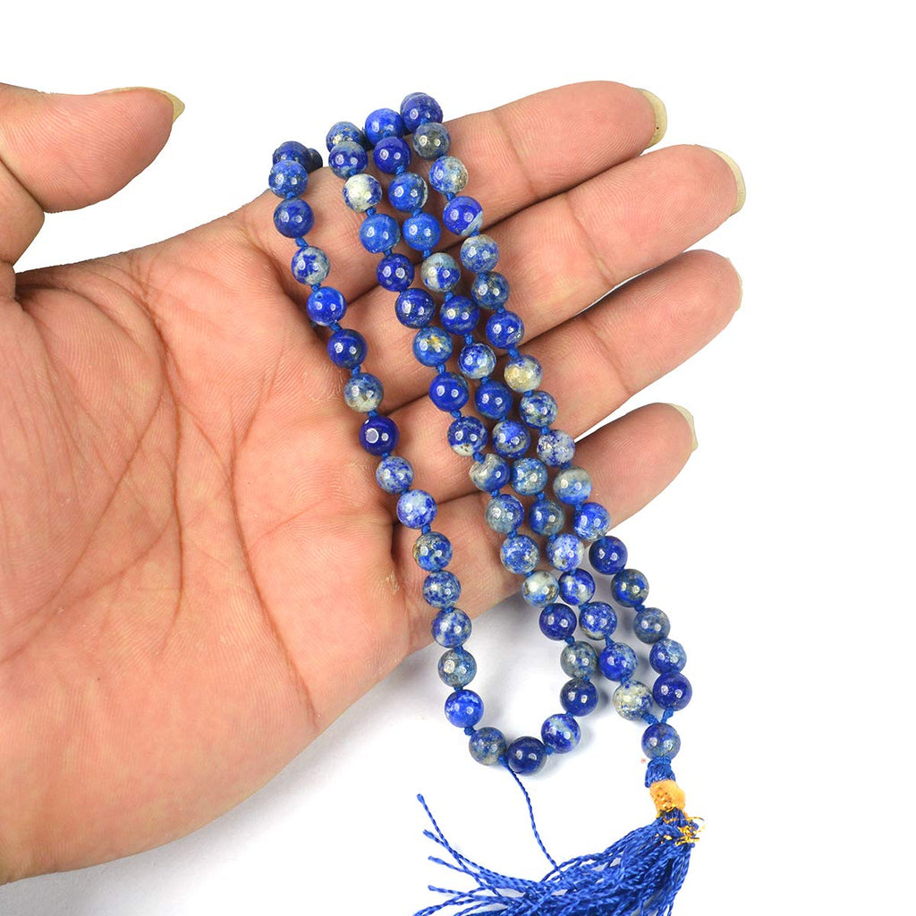 Lapis Lazuli 8mm 108 Beads Prayer Mala with 925 Silver Om Guru Bead