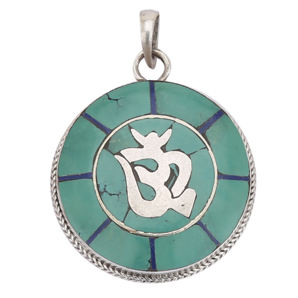 Buy Certified Blue Turquoise OM Silver Pendant