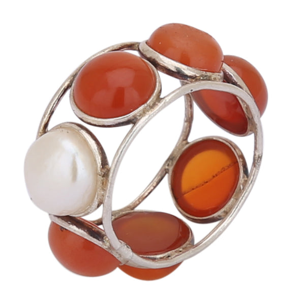 Buy Natural Carnelian and Pearl Silver Ring