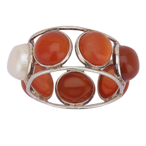 Buy Natural Carnelian and Pearl Silver Ring