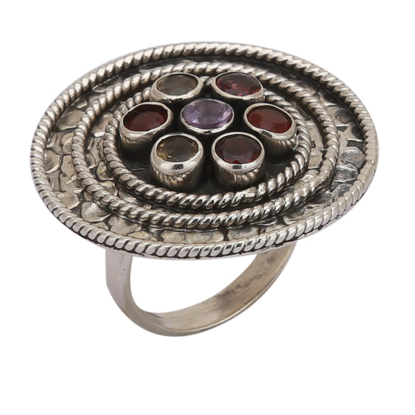 Round Oxidized 925 Silver Ring - Healing Crystals India