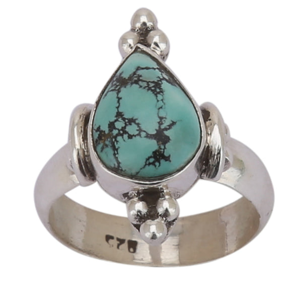 Turquoise Pear Shape 925 Silver Ring - Healing Crystals India