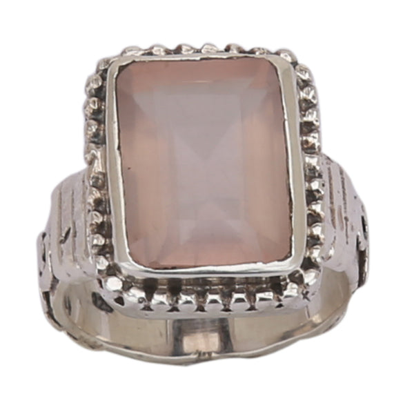 Rose Quartz 925 Silver Ring - Healing Crystals India