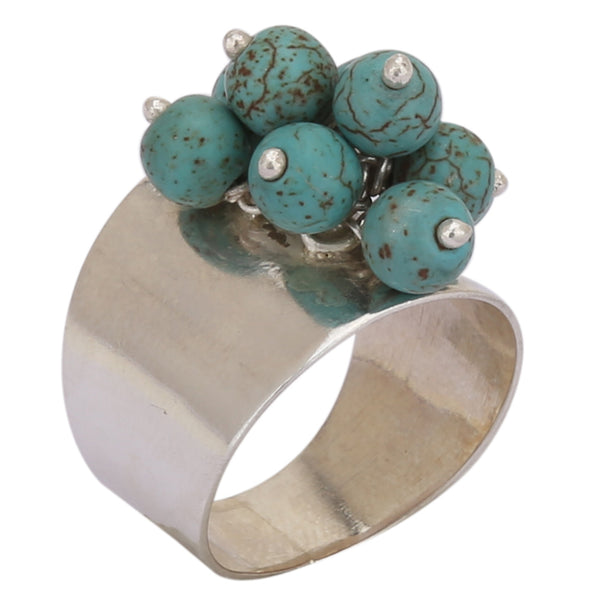 Green Turquoise Silver Ring - Healing Crystals India