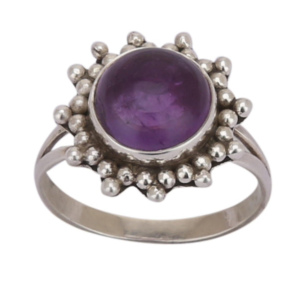 Amethyst Flower Shape 925 Silver Ring - Healing Crystals India