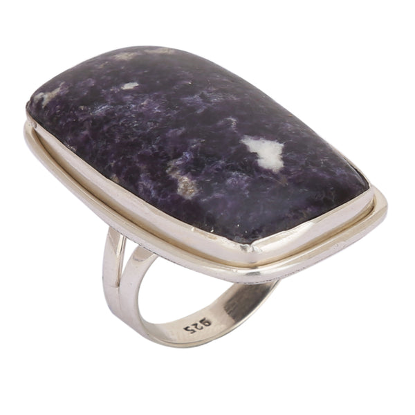 Charoite Rectangle Shape 925 Silver Ring - Healing Crystals India