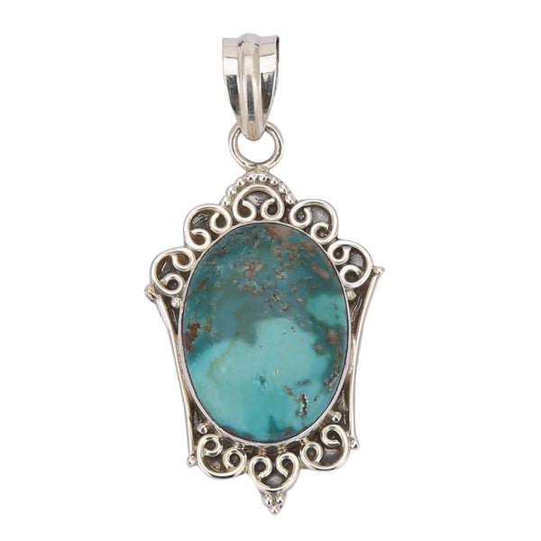 Blue Turquoise Sterling Silver Pendant - Healing Crystals India