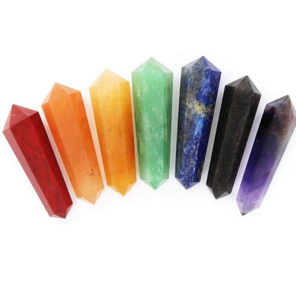 Seven Chakra Double Terminated Wand Set 1 Inches - Healing Crystals India
