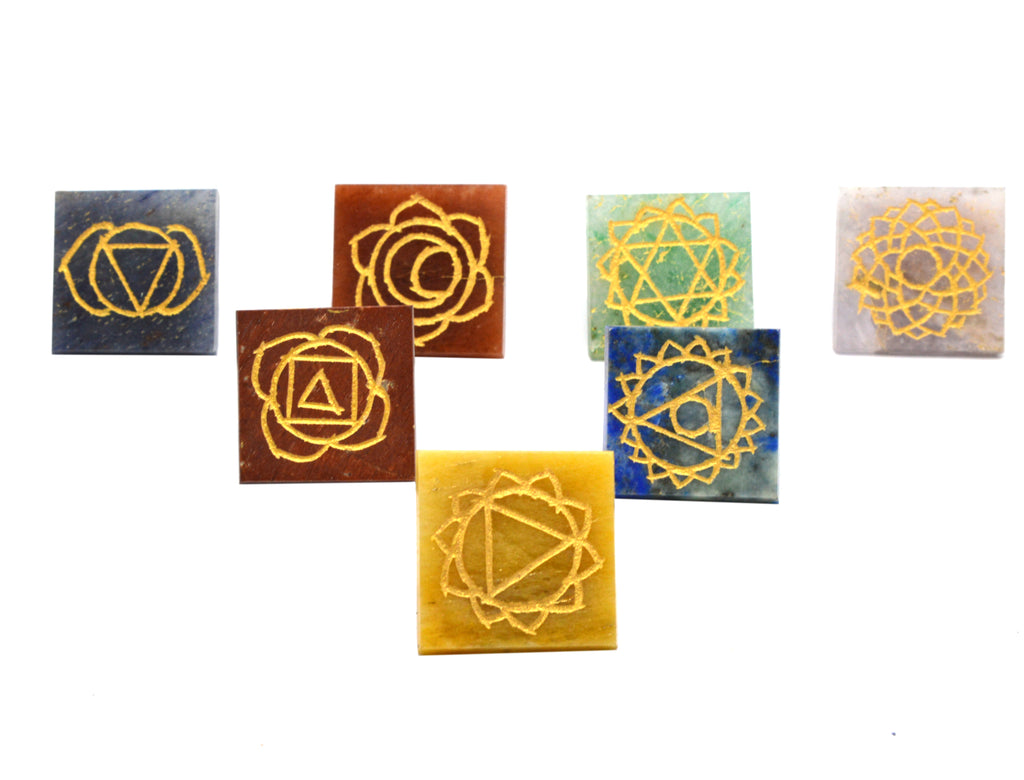 Seven Chakra Pyramid Set with Symbols – Healing Crystals India