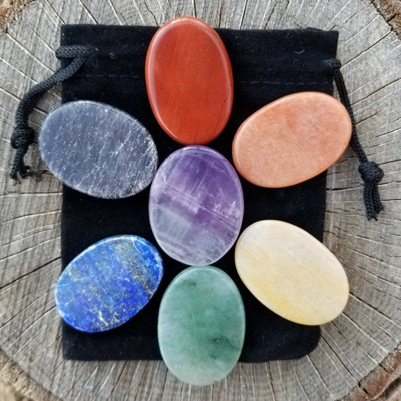 Oval Seven Chakra Set Without Symbol - Healing Crystals India