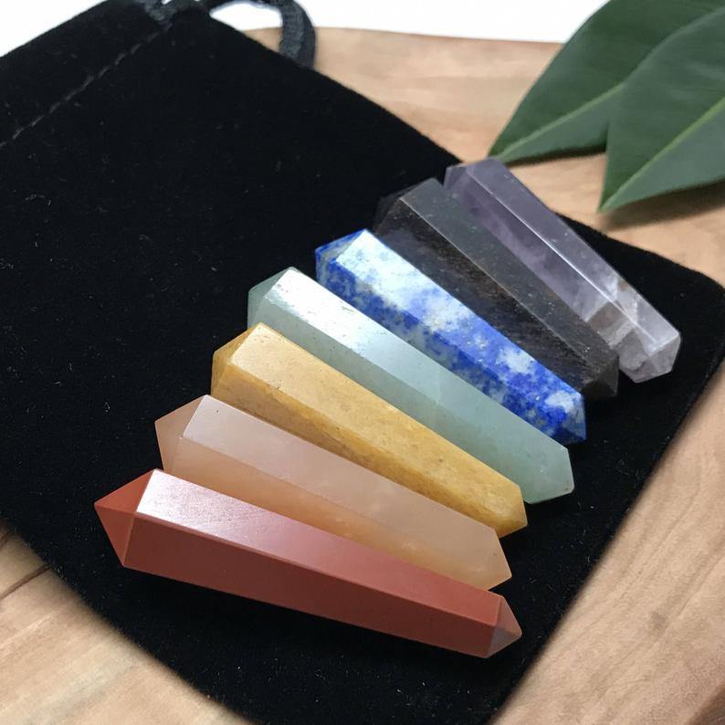 Seven Chakra Double Terminated Wand Set 1 Inches - Healing Crystals India
