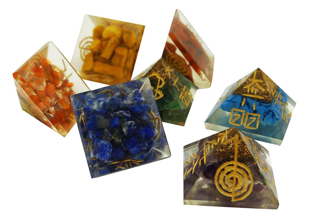 Seven Chakra Reiki Orgone Pyramid Set 1 Inches - Healing Crystals India