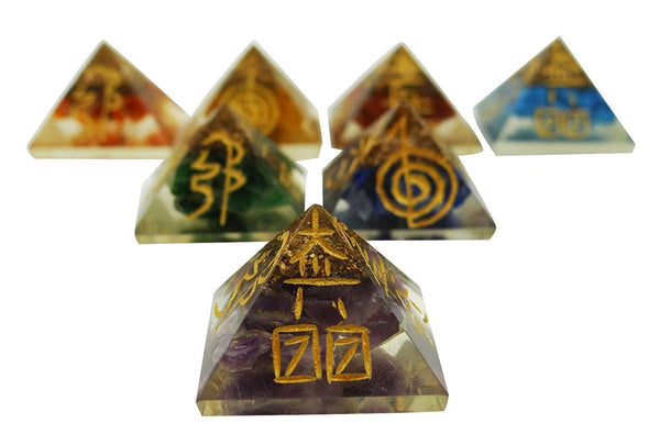 Seven Chakra Reiki Orgone Pyramid Set 1 Inches - Healing Crystals India