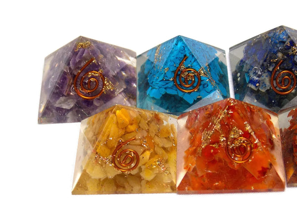 Seven Chakra Orgone Pyramid Set 1 Inches - Healing Crystals India