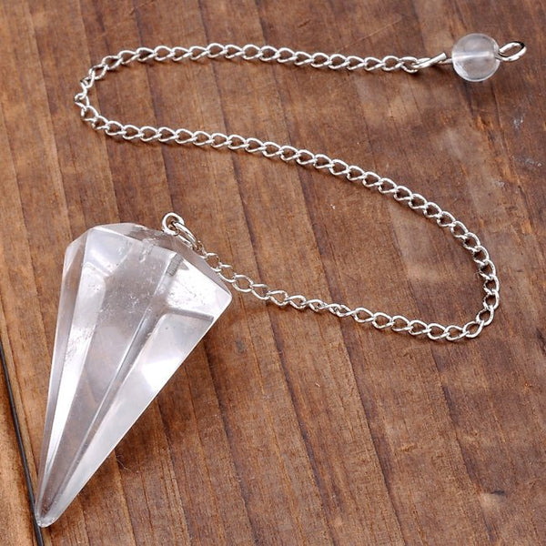 Crystal Quartz 6 Faceted Pendulum - Healing Crystals India