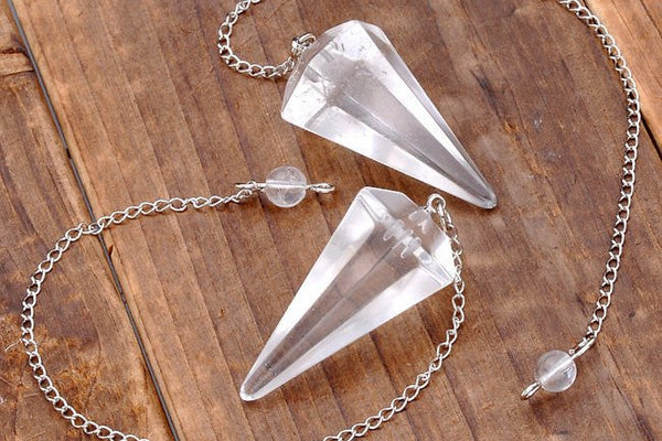 Crystal Quartz 6 Faceted Pendulum - Healing Crystals India