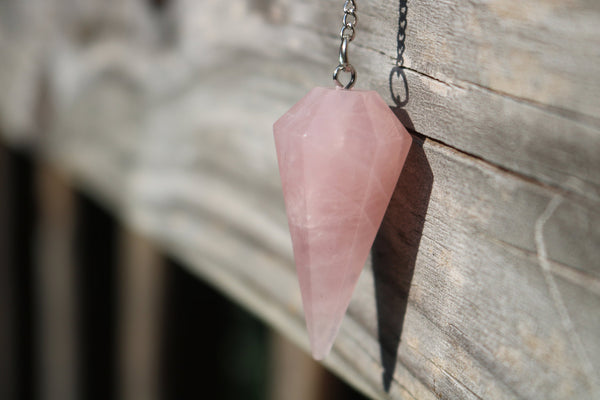 Rose Quartz 6 Faceted Pendulam - Healing Crystals India