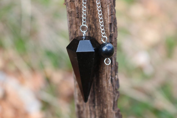 Buy Natural Black Tourmaline 6 Faceted Pendulum