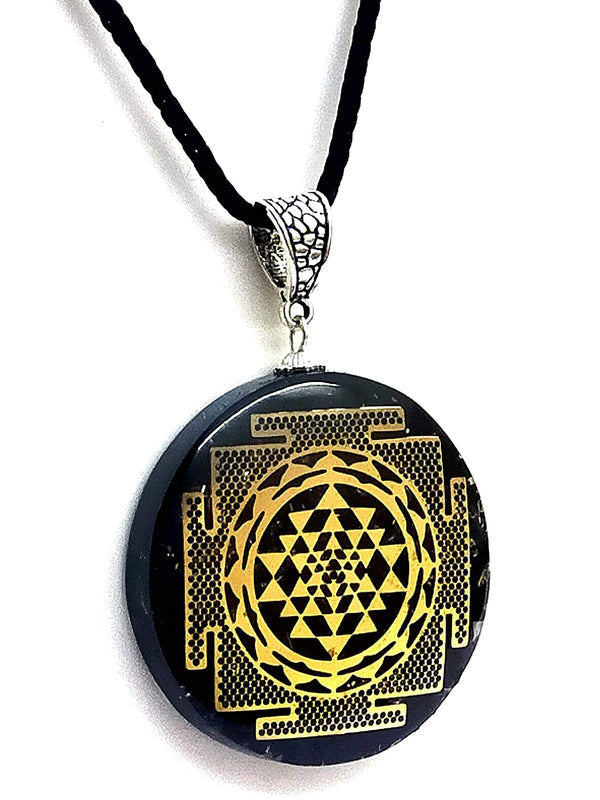 Buy Natural Shri yantra Black Tourmaline Round Orgone Pendant