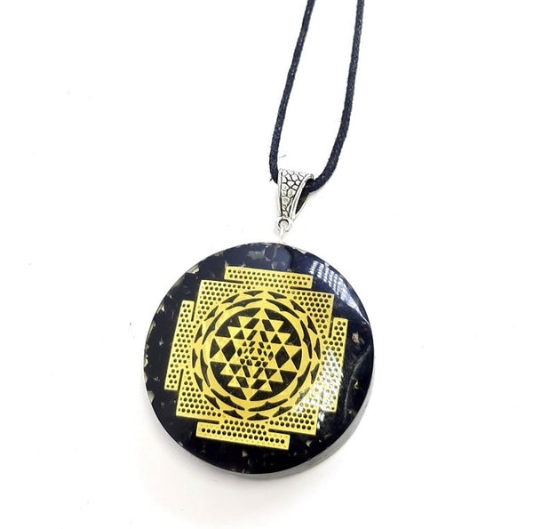 Buy Natural Shri yantra Black Tourmaline Round Orgone Pendant