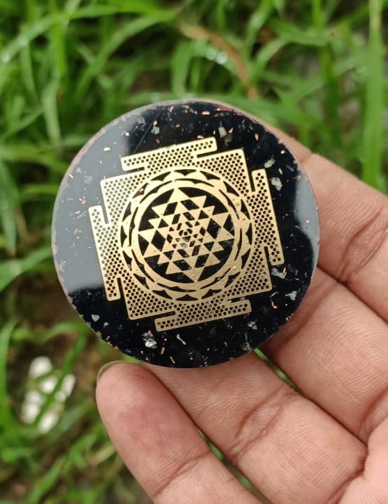 Buy Natural Shri yantra Black Tourmaline Round Orgone Pendant
