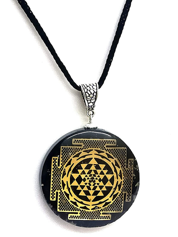 Buy Natural Shri yantra Black Tourmaline Round Orgone Pendant